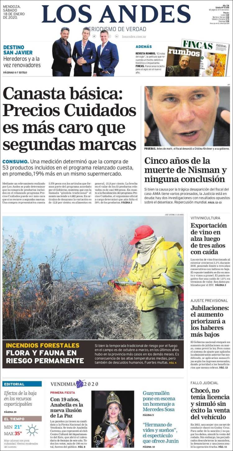 Portada de Los Andes - Mendoza (Argentina)