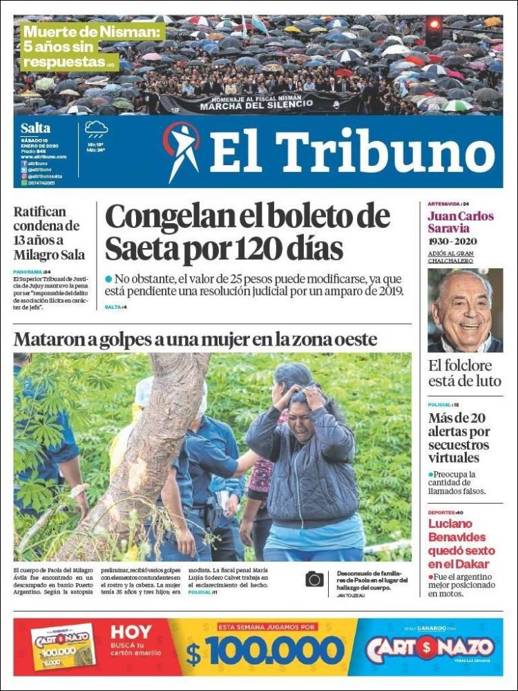 Portada de El Tribuno - Salta (Argentina)