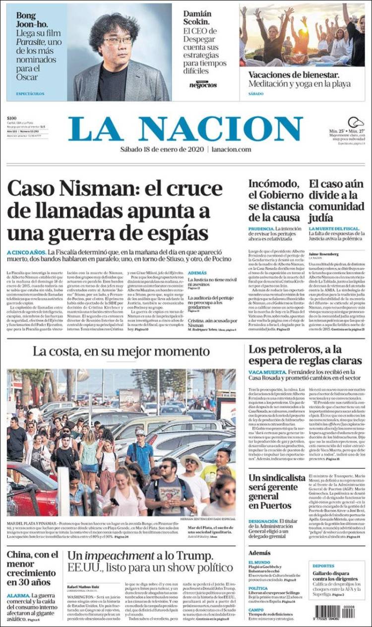 Portada de La Nación (Argentina)