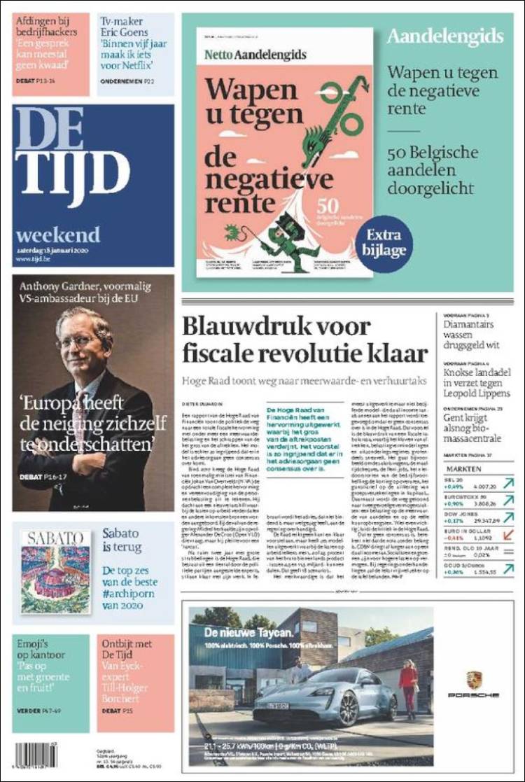 Portada de De Tijd (Bélgica)