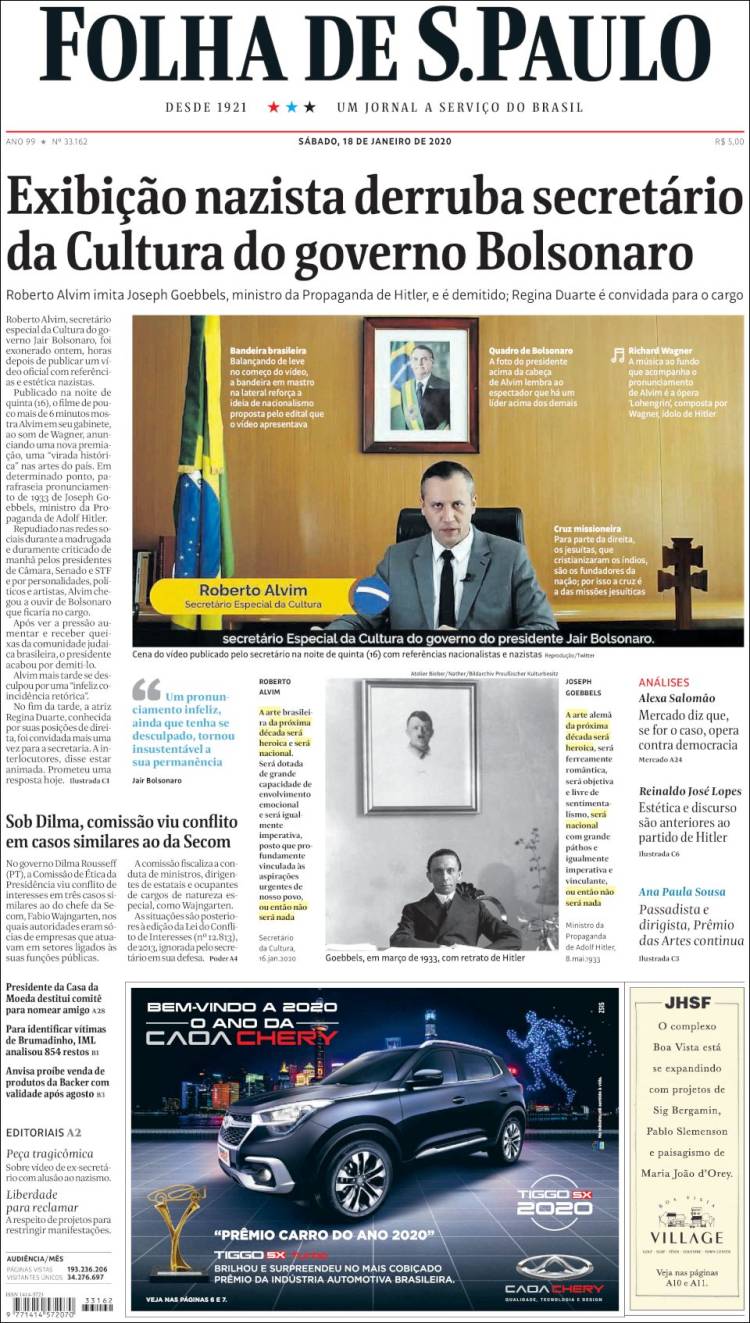 Portada de Folha de São Paulo (Brasil)