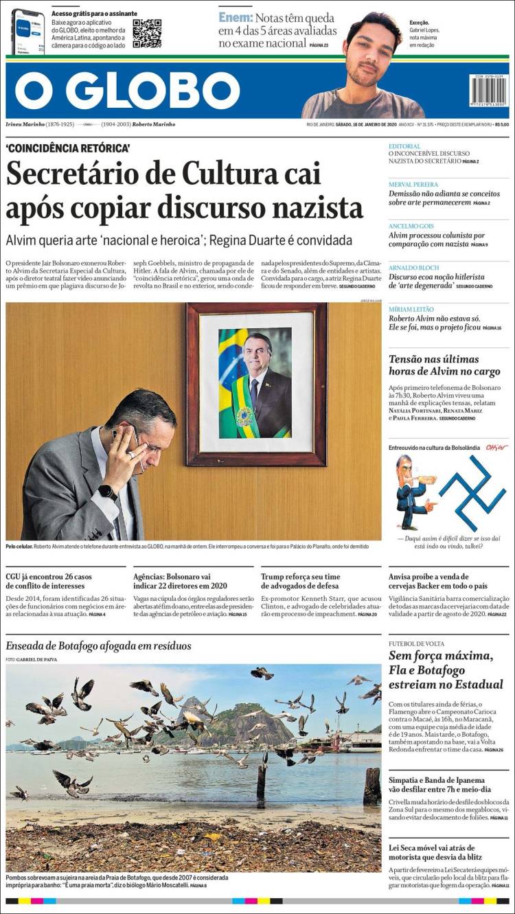 Portada de O Globo (Brasil)
