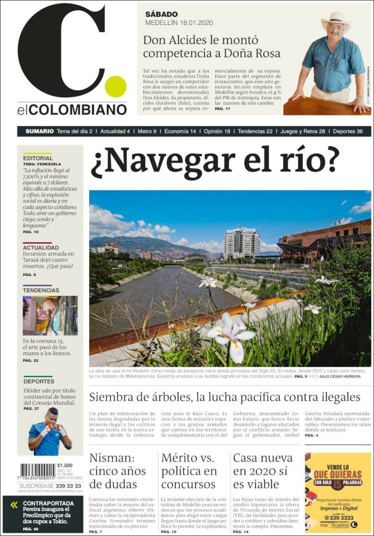 Portada de El Colombiano (Colombia)