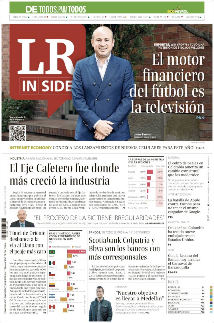 Portada de La Republica (Colombia)