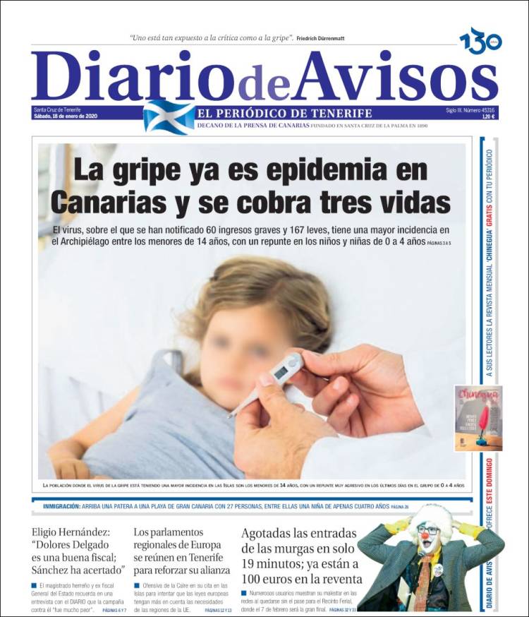 Portada de Diarios de Avisos (España)