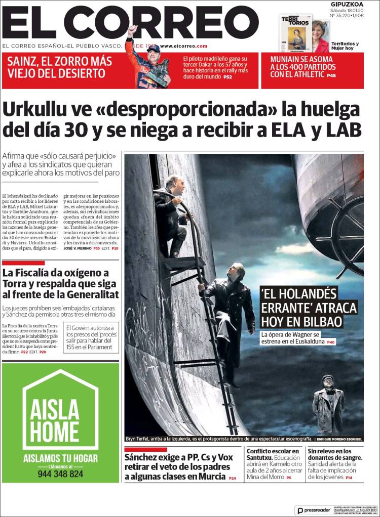 Portada de El Correo - Guipuzcoa (España)