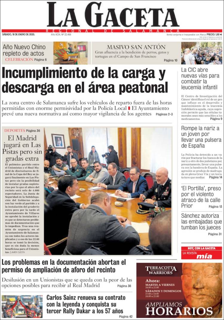 Portada de La Gaceta de Salamanca (España)