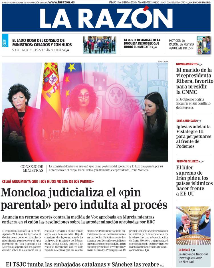 Portada de La Razón (España)