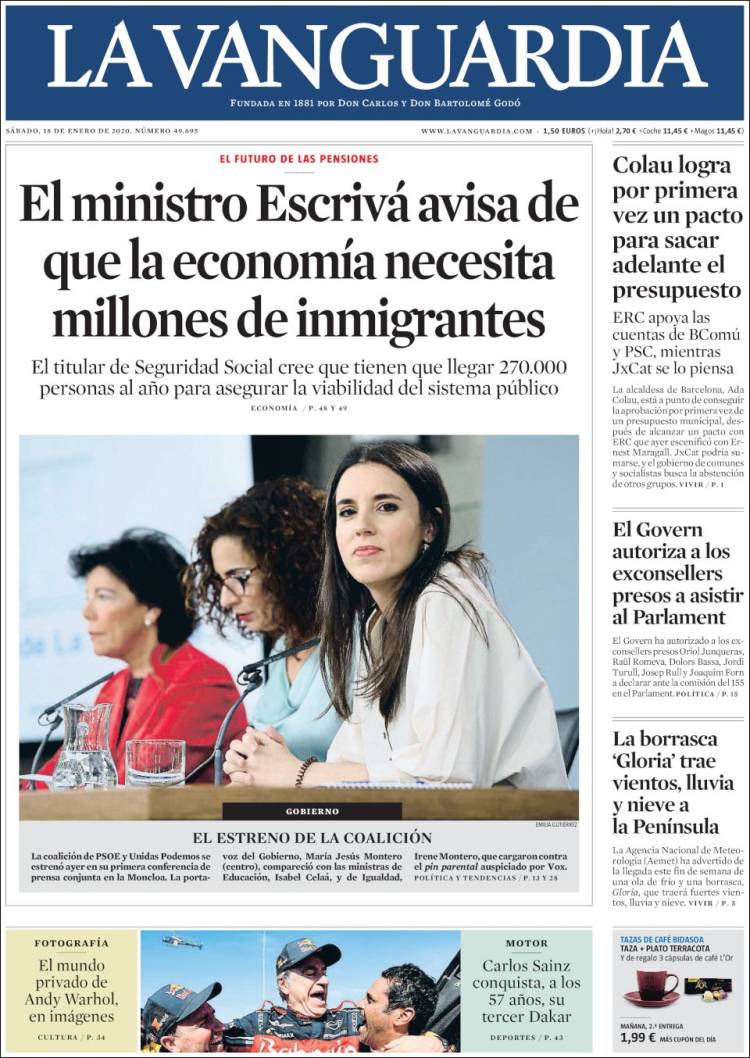 Portada de La Vanguardia (España)