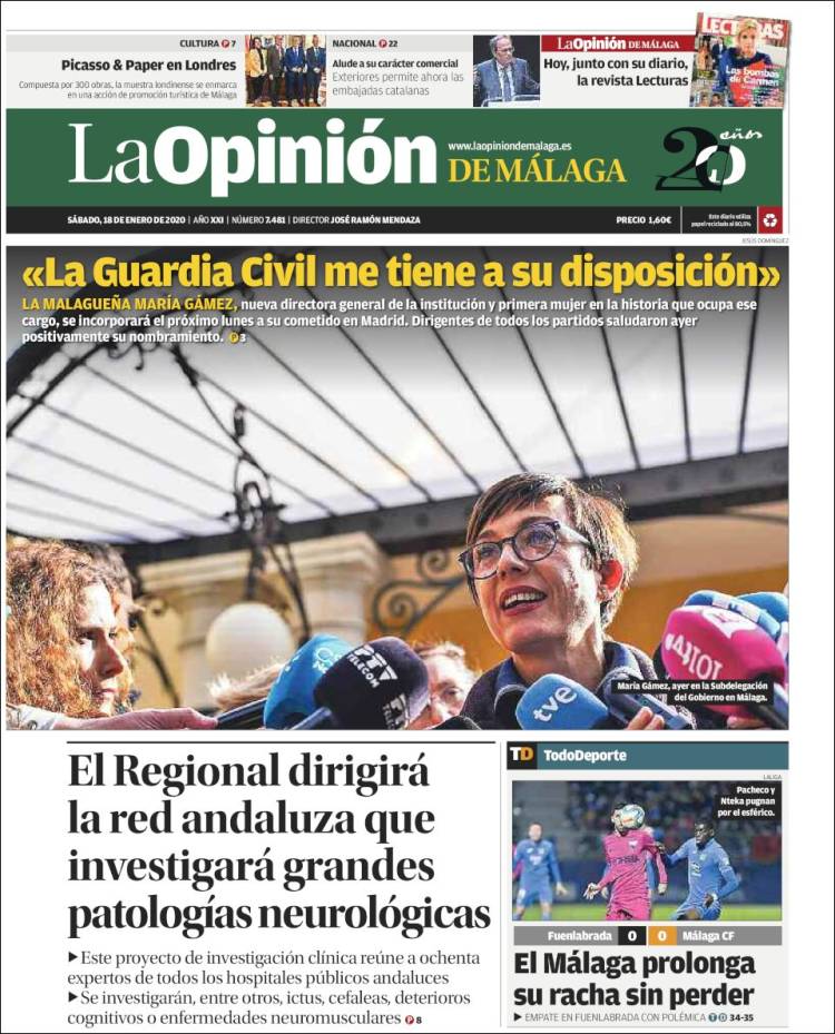 Portada de La Opinión de Málaga (España)