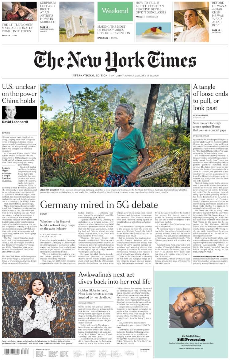 Portada de International New York Times (Europa)