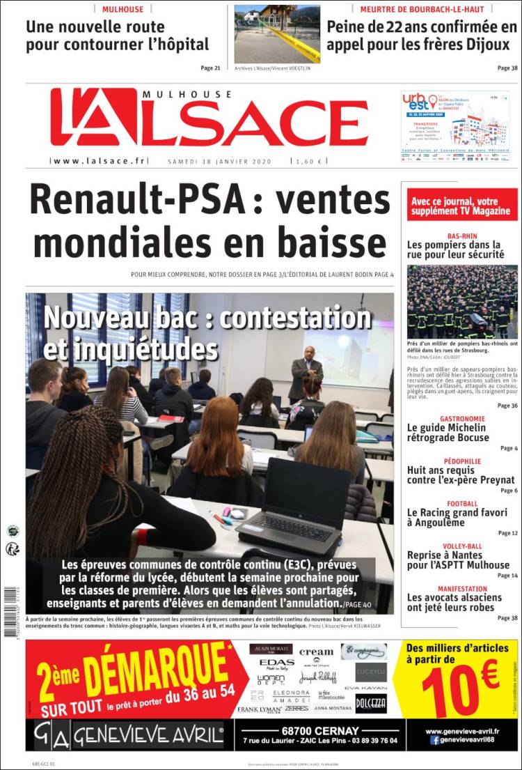 Portada de Journal L'Alsace (Francia)