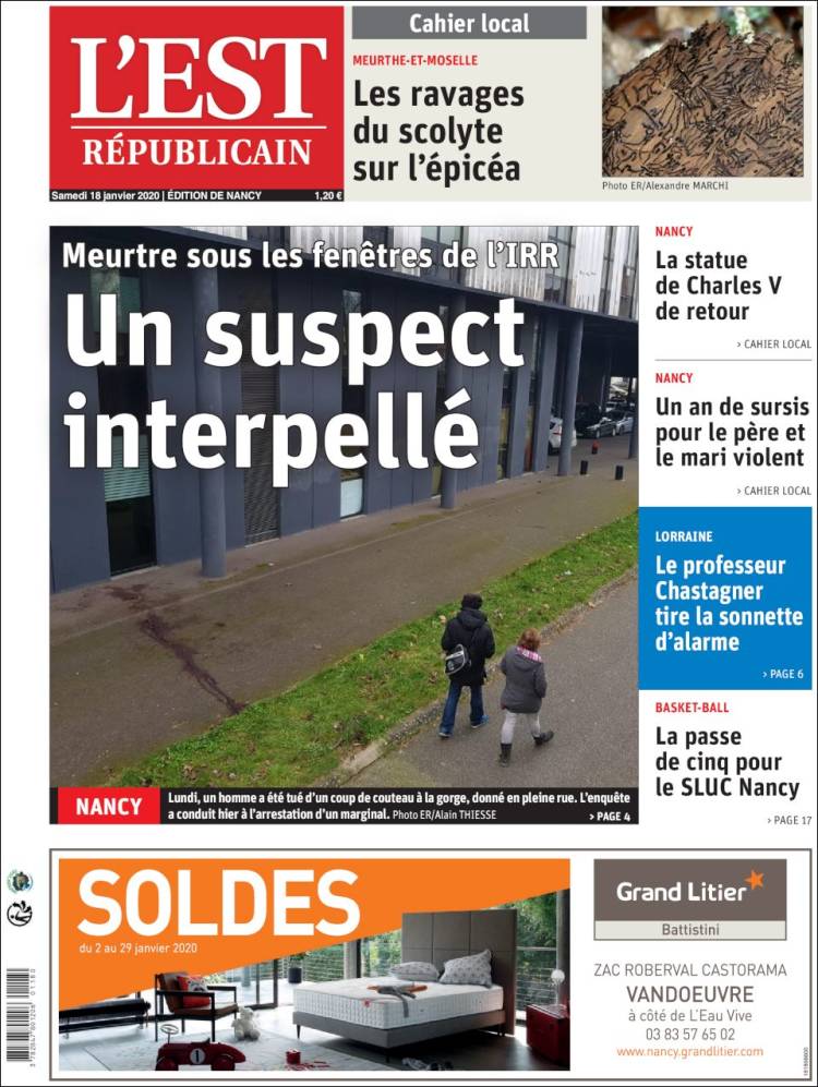 Portada de L'Est Republicain (Francia)