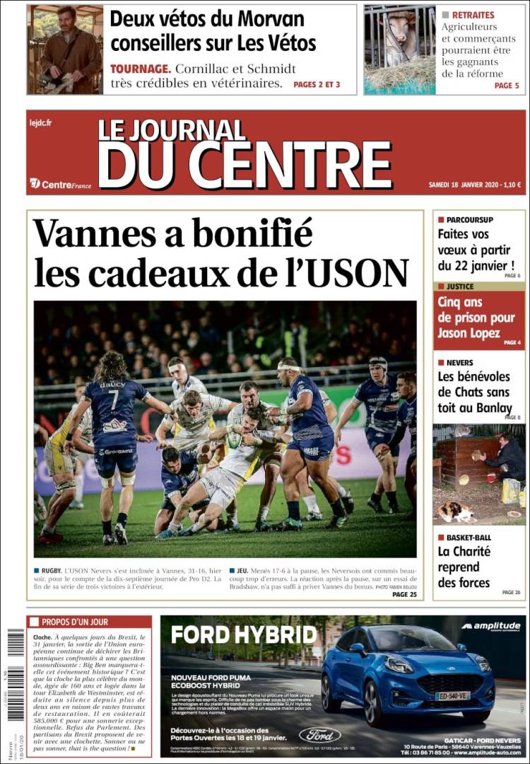 Portada de Le Journal du Centre (Francia)