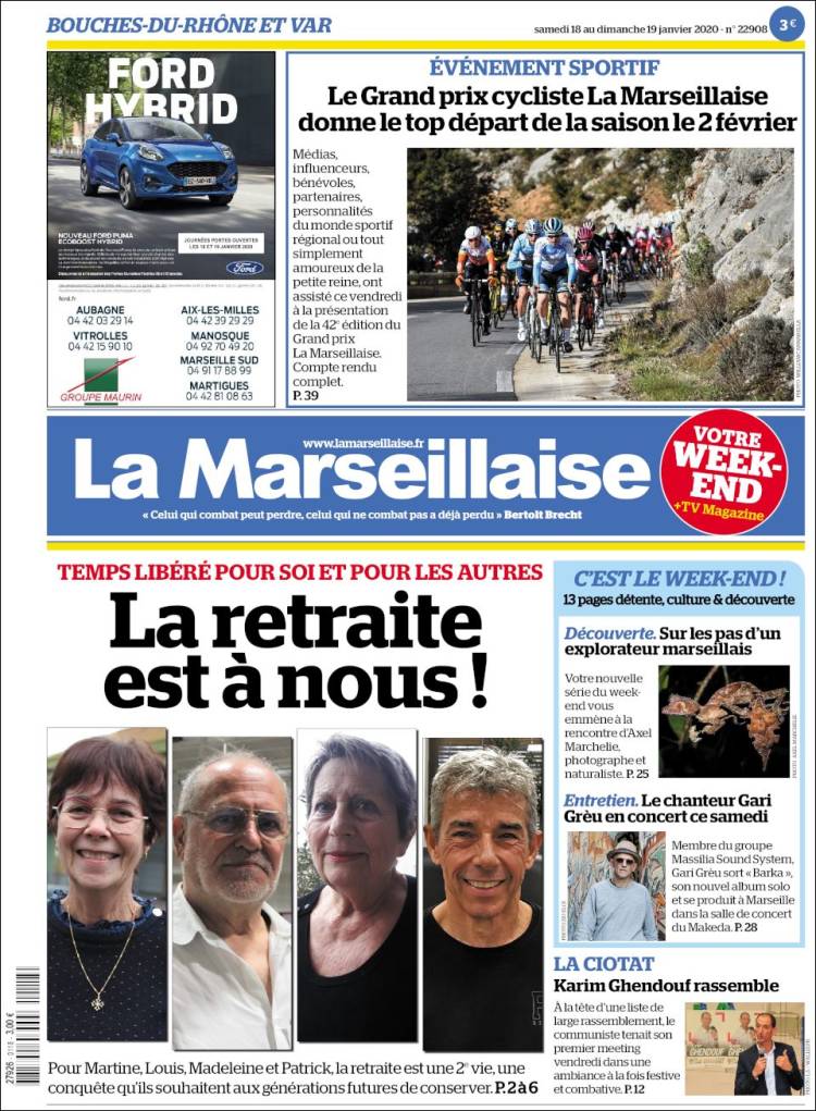 Portada de La Marseillaise (Francia)