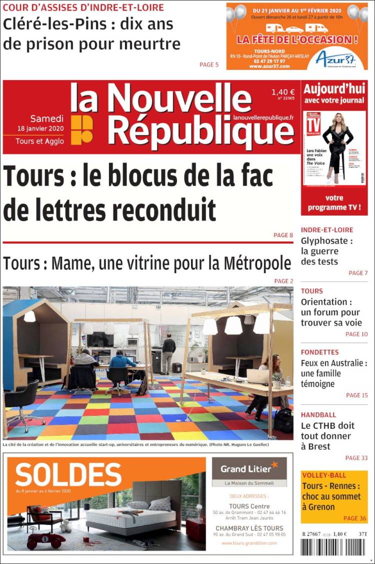 Portada de La Nouvelle Republique (Francia)