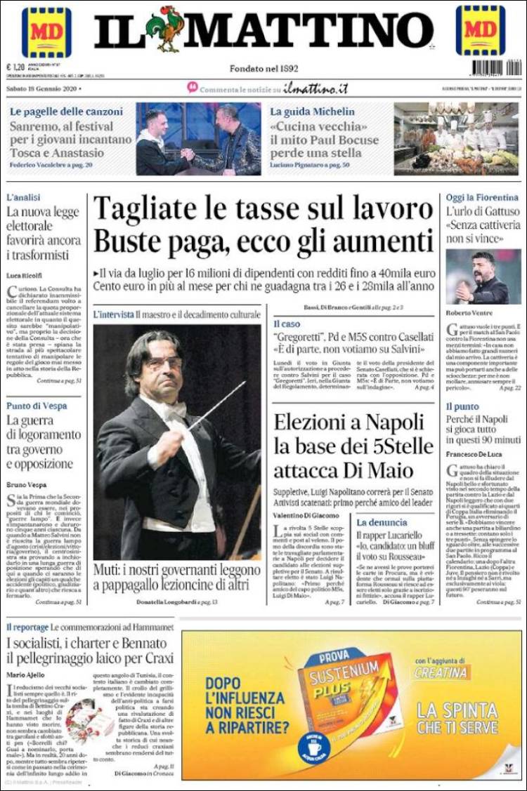 Portada de Il Mattino (Italia)