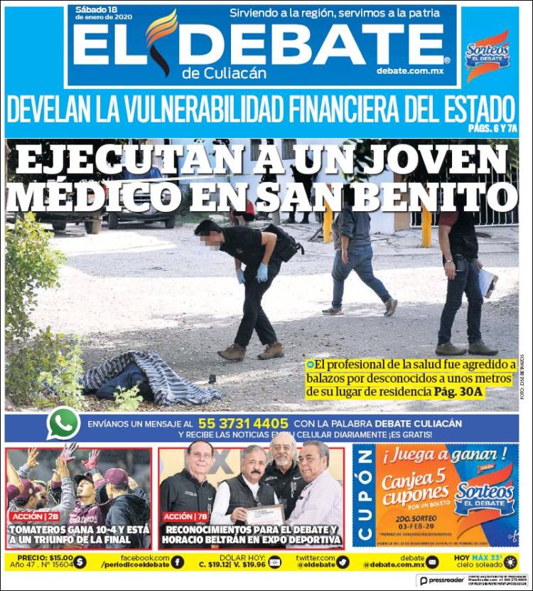 Portada de El Debate de Culiacán (M&eacute;xico)