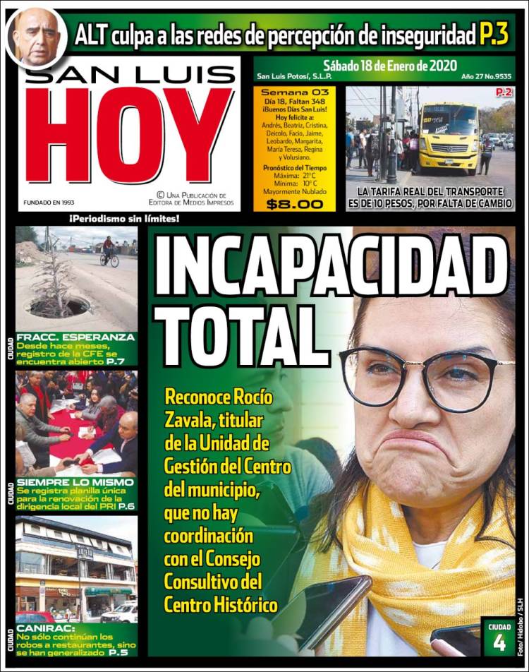 Portada de San Luis Hoy (M&eacute;xico)