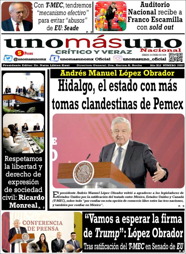 Portada de unomásuno (M&eacute;xico)