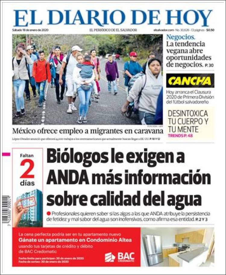 Portada de El Diario de Hoy (El Salvador)