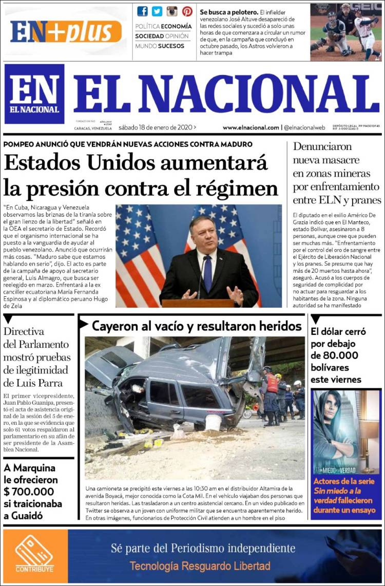 Portada de El Nacional (Venezuela)