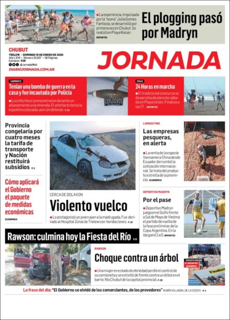 Portada de Diario Jornada en la Patagonia (Argentina)