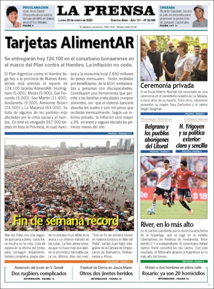 Portada de La Prensa (Argentina)