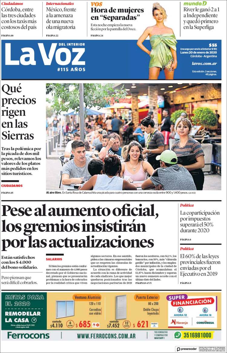Portada de La Voz del Interior (Argentina)