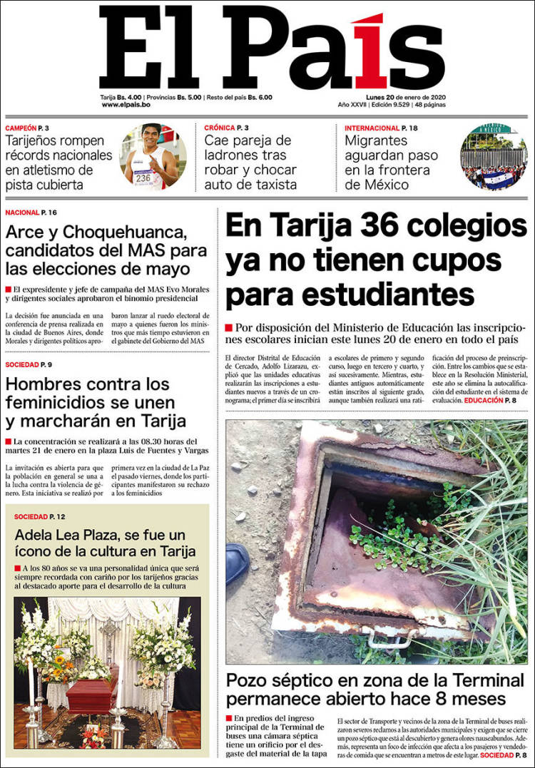 Portada de El País (Bolivia)