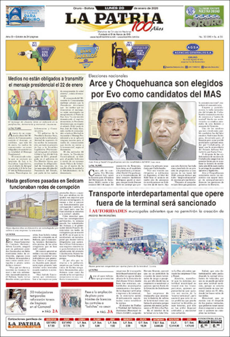 Portada de La Patria (Bolivia)