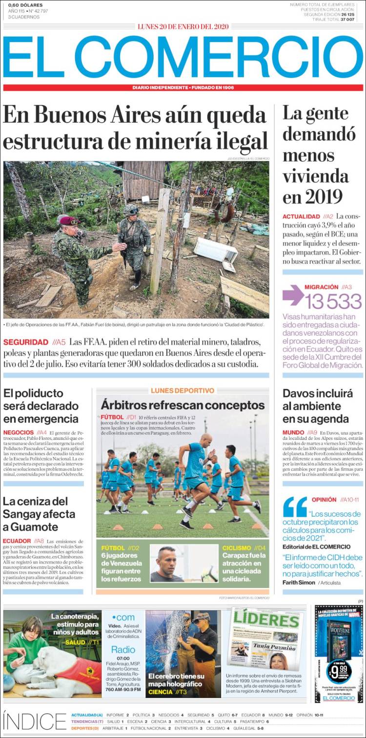 Portada de El Comercio (Ecuador)