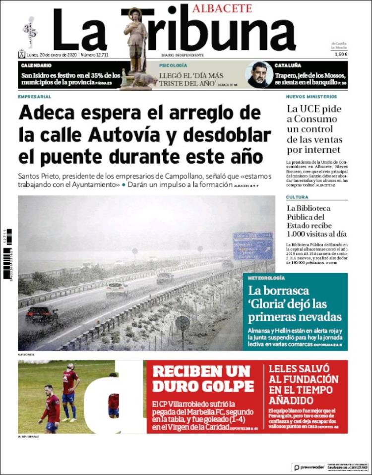 Portada de La Tribuna de Albacete (Espa&ntilde;a)