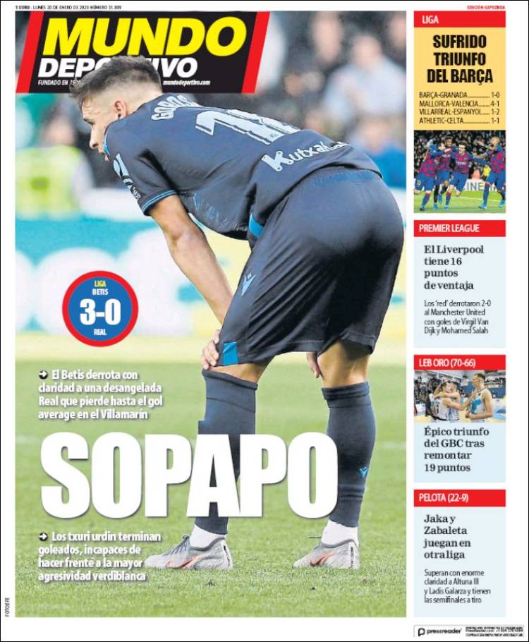 Portada de Mundo Deportivo Gipuzkoa (Espa&ntilde;a)