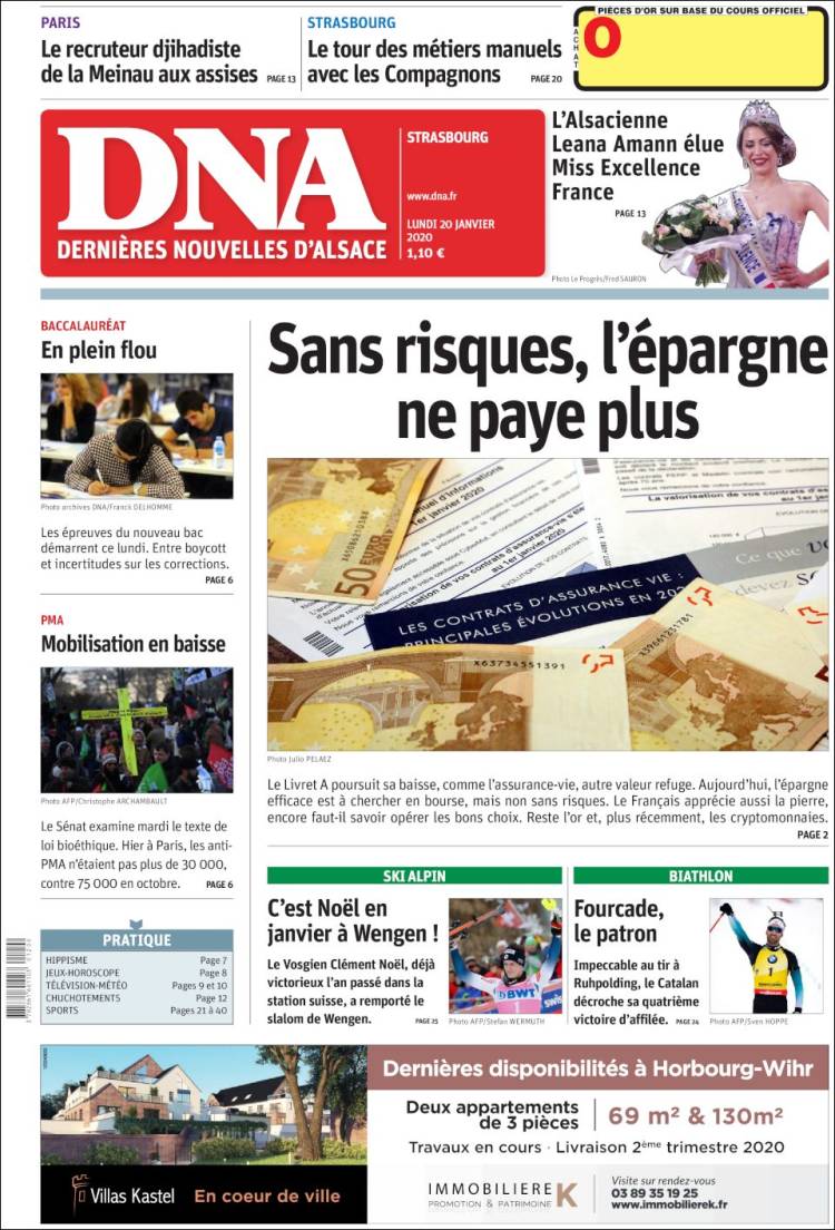 Portada de Les Dernières Nouvelles d'Alsace (Francia)