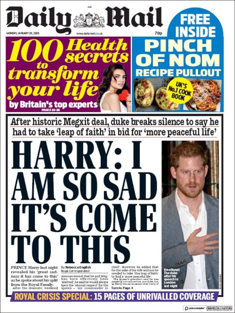 Portada de Daily Mail (Reino Unido)