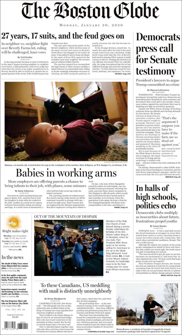 Portada de Boston Globe (USA)