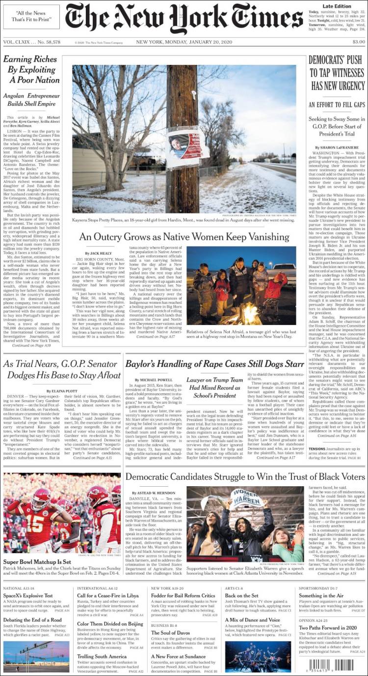 Portada de New York Times (USA)