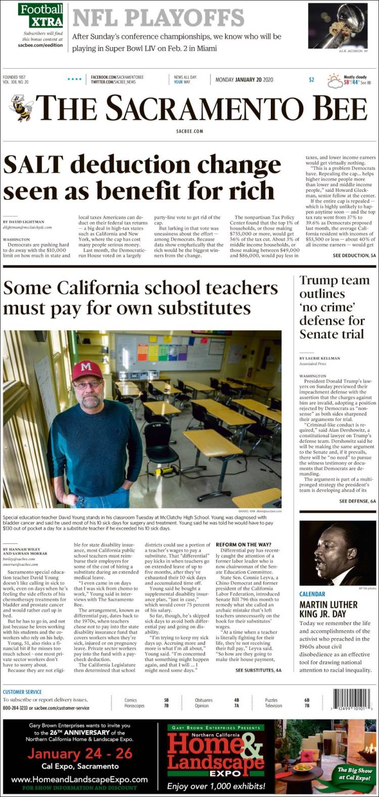 Portada de The Sacramento Bee (USA)