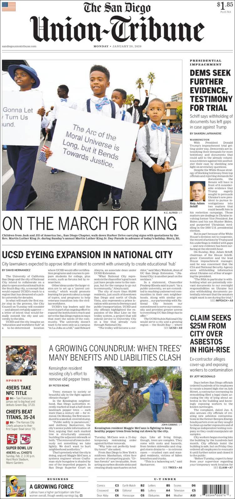 Portada de The San Diego Union-Tribune (USA)