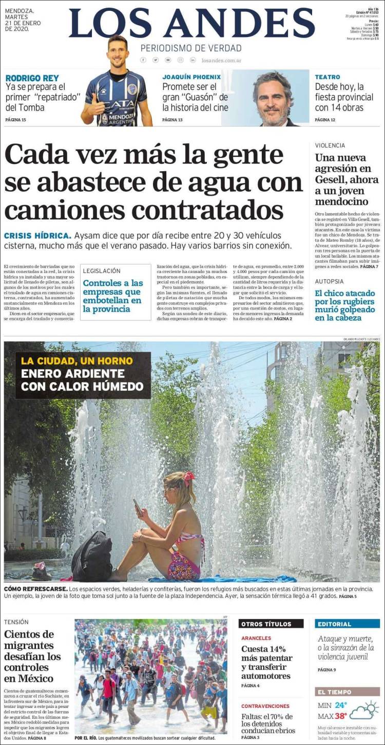 Portada de Los Andes - Mendoza (Argentina)