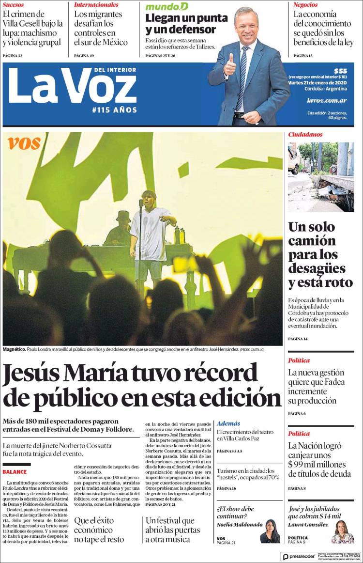 Portada de La Voz del Interior (Argentina)