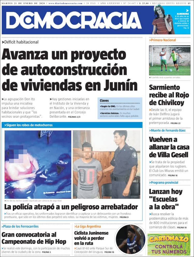 Portada de Diario Democracia (Argentina)