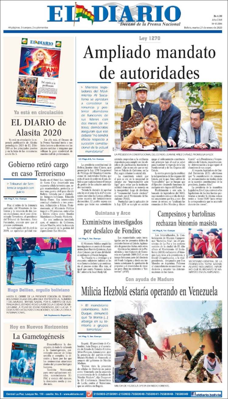 Portada de El Diario (Bolivia)