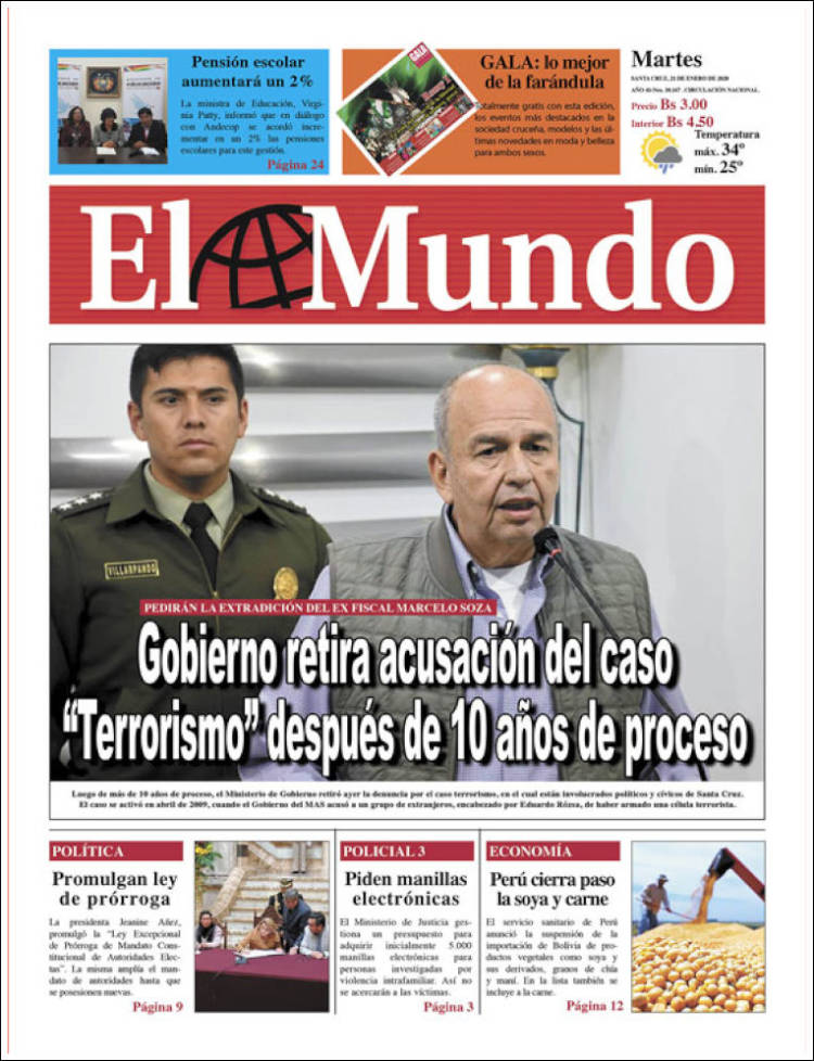 Portada de El Mundo (Bolivia)