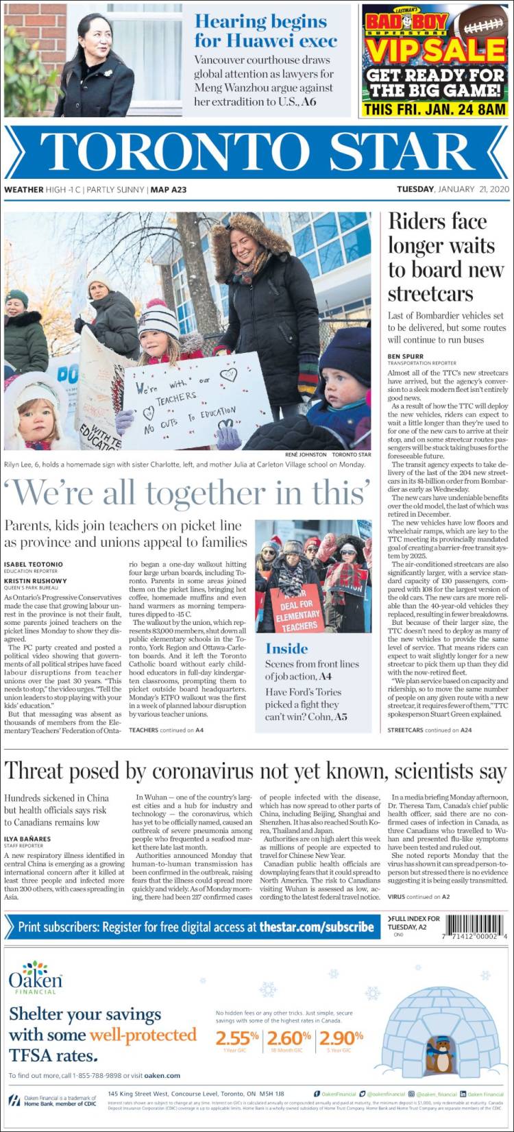 Portada de The Toronto Star (Canadá)