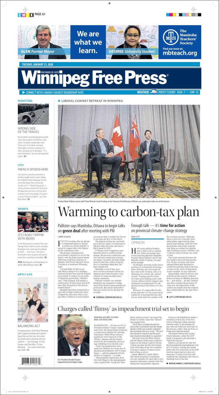 Portada de Winnipeg Free Press (Canadá)