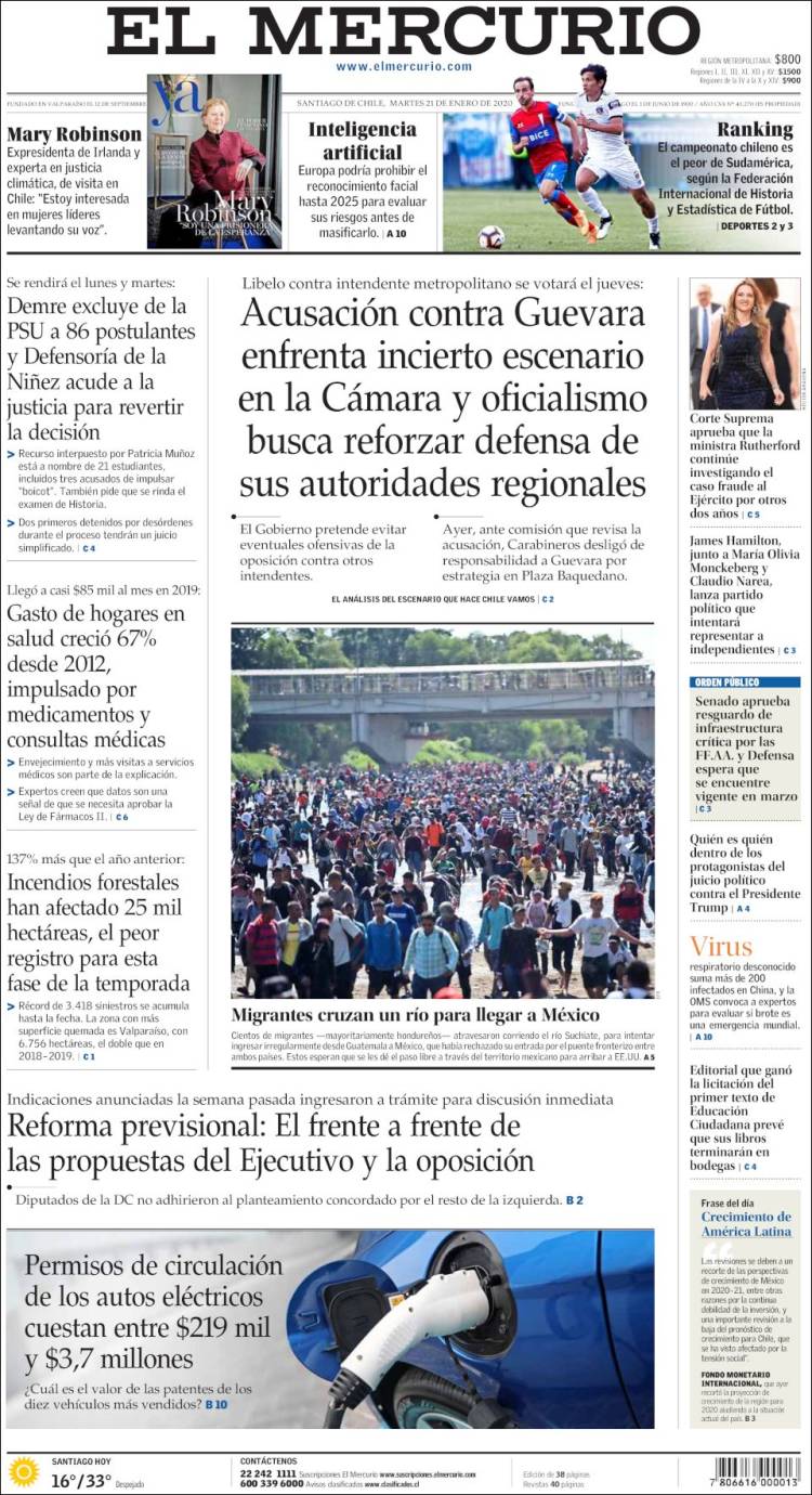 Portada de El Mercurio (Chile)