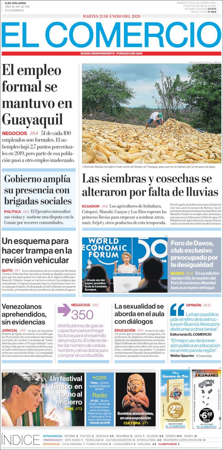 Periodico El Comercio Ecuador Periodicos De Ecuador Edicion De Martes 21 De Enero De 2020 Kiosko Net