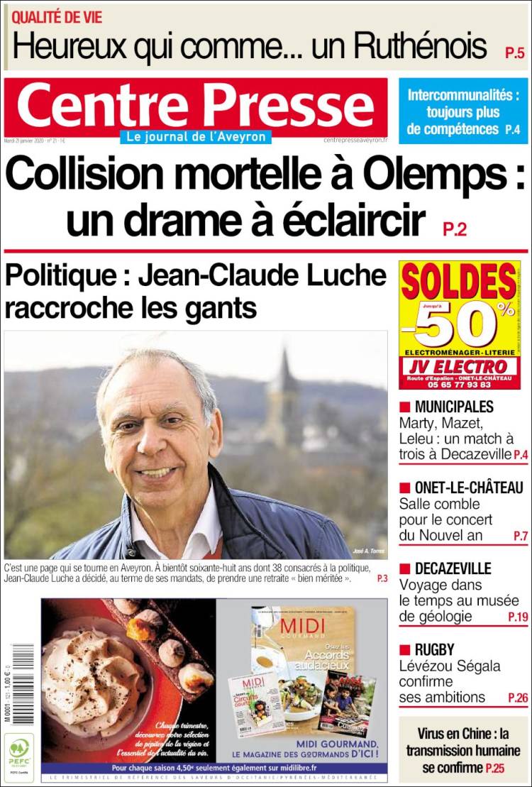 Portada de Centre Presse (Francia)